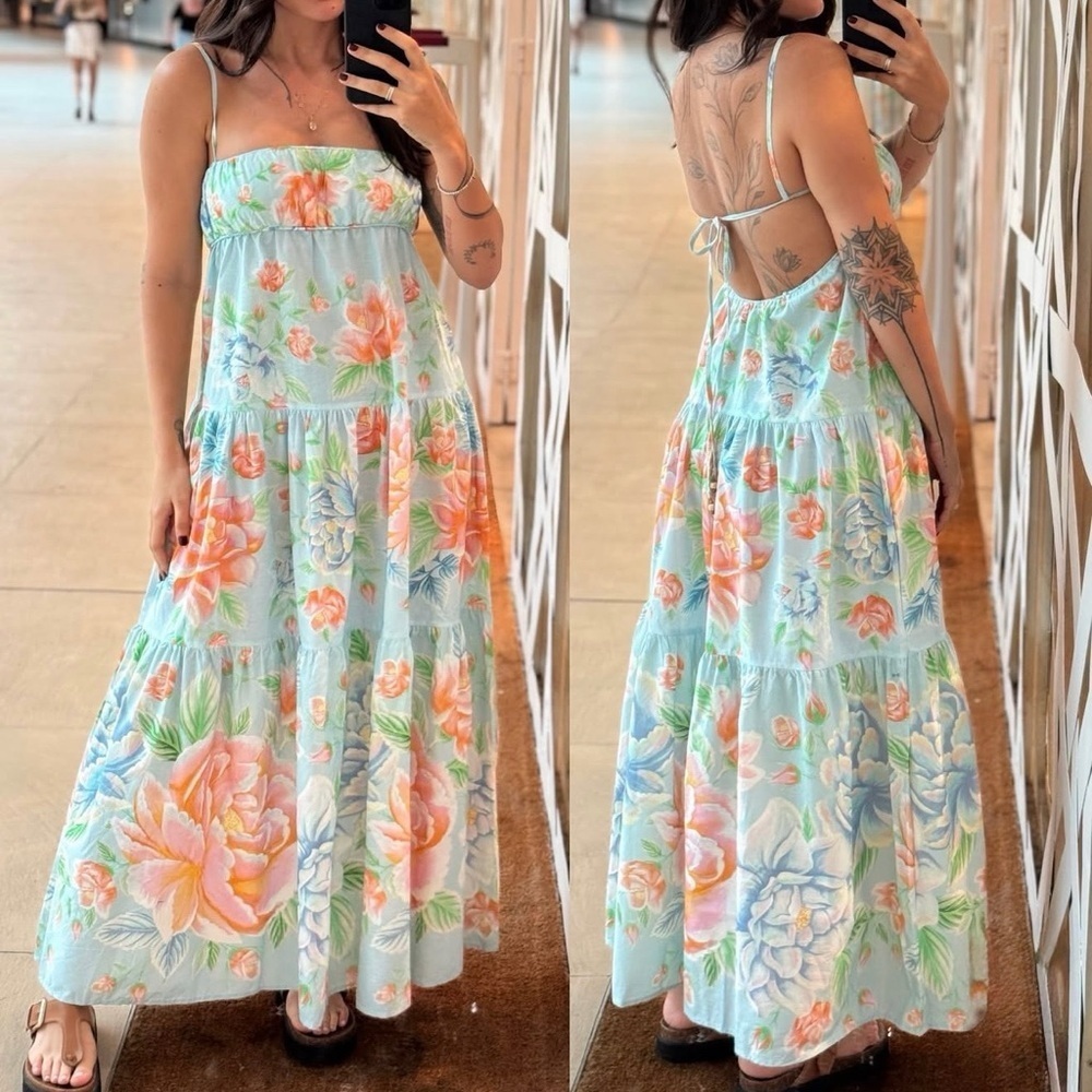 FARM Rio Pastel Floral Sofia Long Dress Size XL